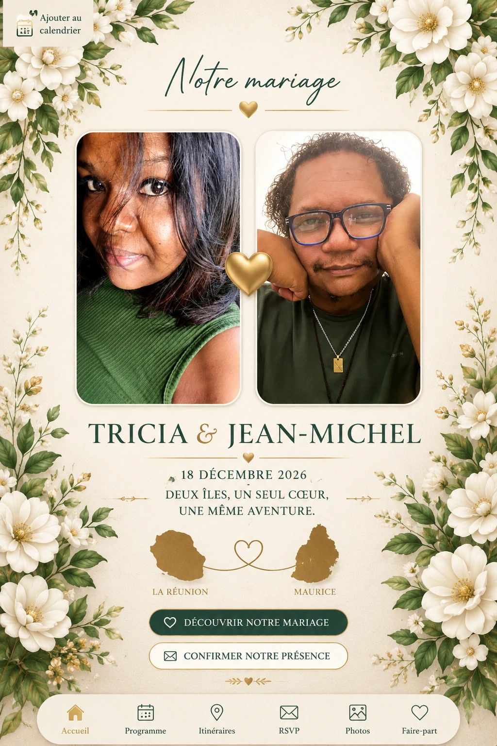 Invitation au mariage de Tricia et Jean-Michel