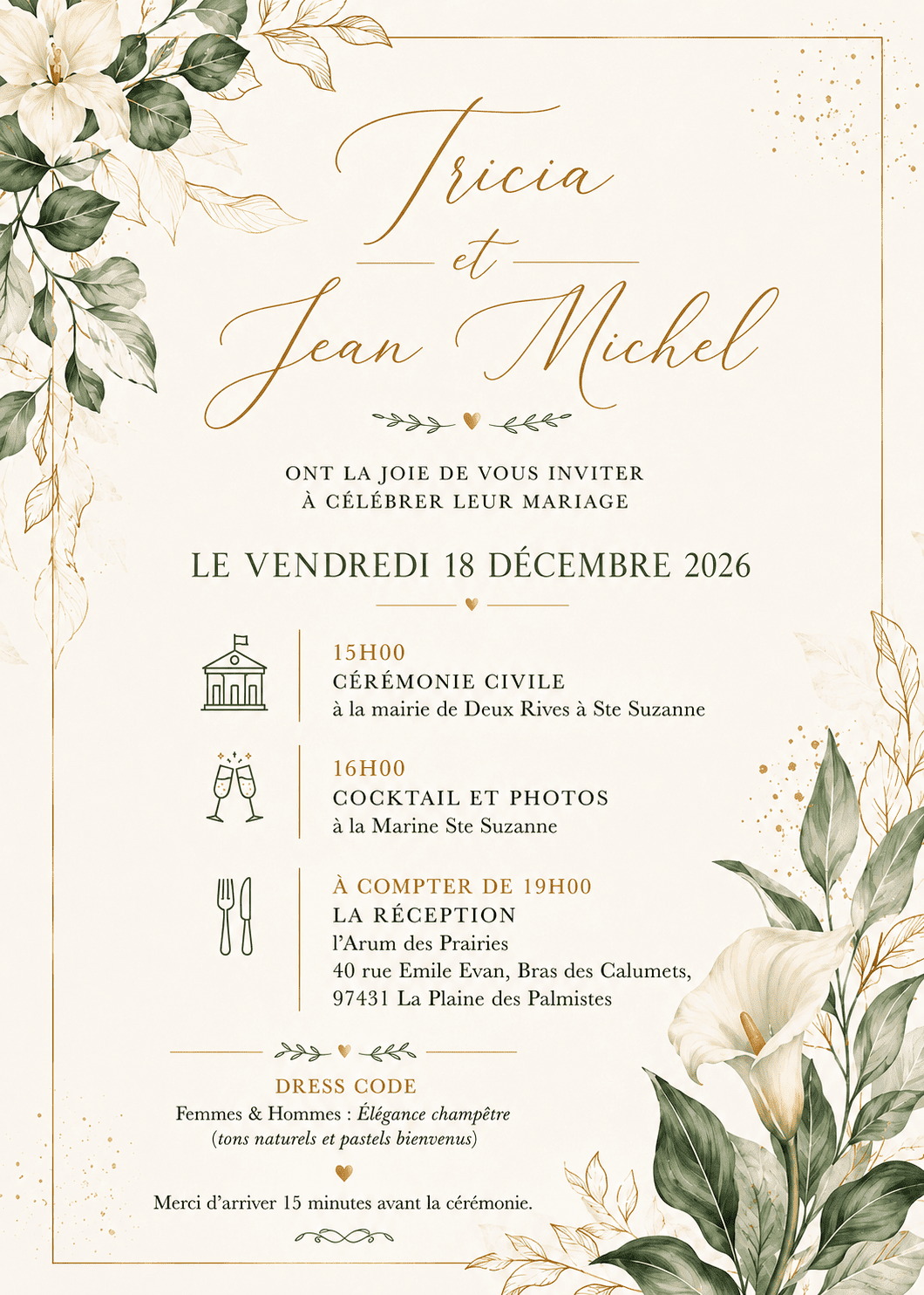 Faire-part du mariage de Tricia et Jean-Michel